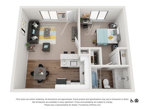 Floor plan for 1 bed, 1 bath, 630 sqft